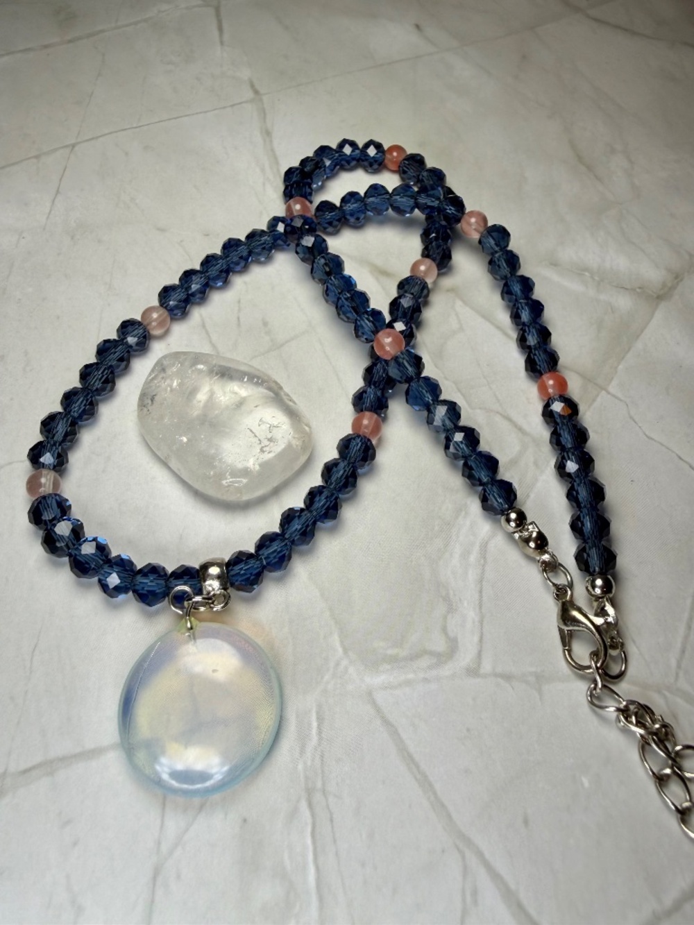 Dark Sapphire, Red Cherry Quartz, & Opalite Necklace